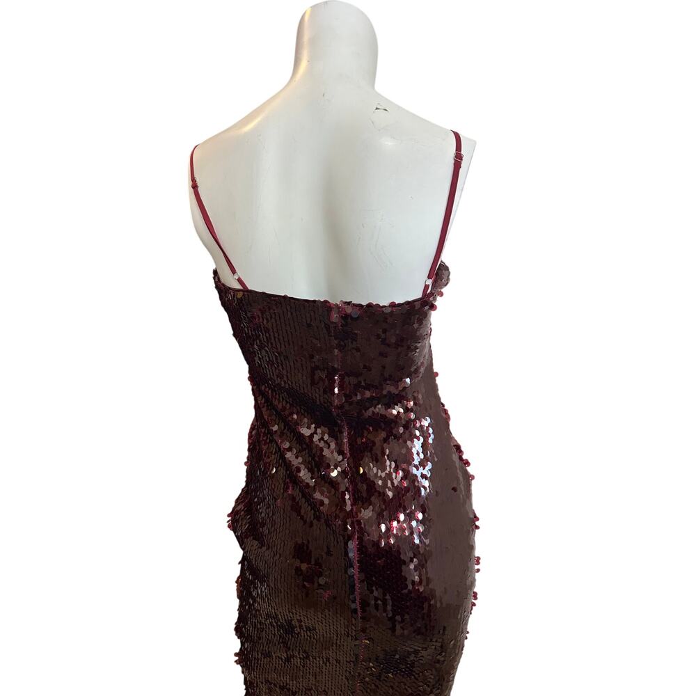 Runaway The Label Burgundy Sequin Midi Dress Revolve NWT Side Slit S US 4 - Picture 7 of 13